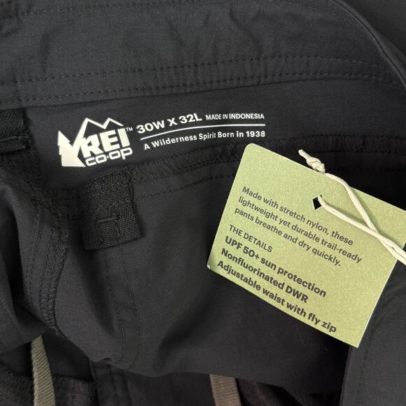 REI Trail Made Pants Mens 30 x 32 Hiking Trail Pant Outdoor UPF 50 Black NEW - Picture 3 of 11
